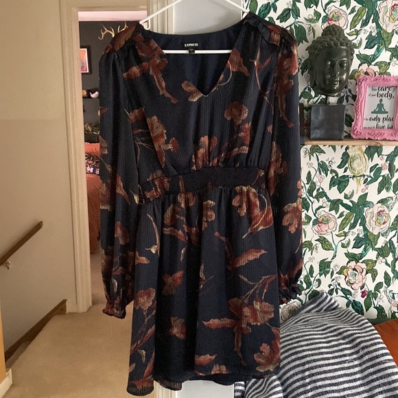express satin v neck long sleeve mini dress - Picture 2 of 2